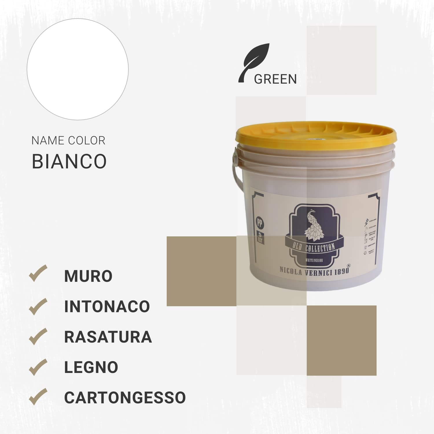 Idropittura Lavabile, Linea Old Collection, Ecologica e Traspirante, Elevata Opacità, Made in Italy, a Base di Acqua, Colore Bianco - Formato 5 lt