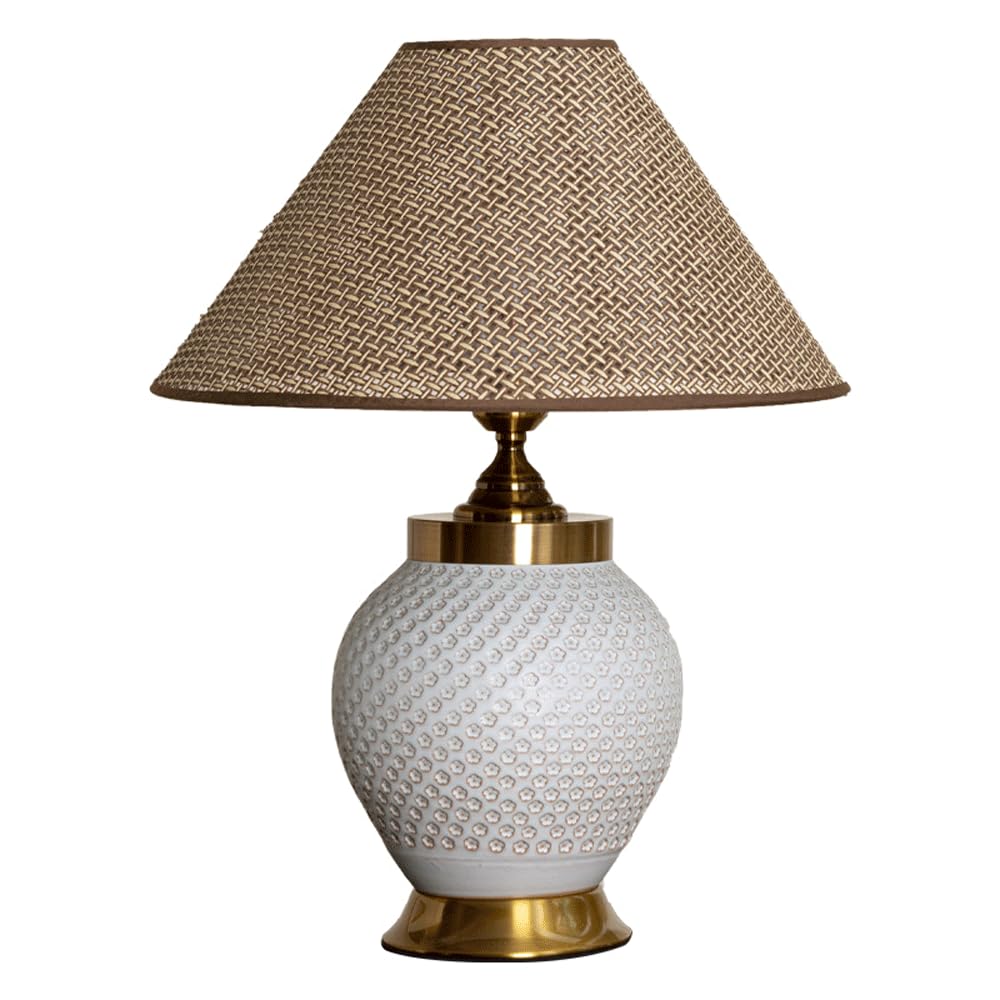 SANBDDLYY Traditional Country Ceramic Table Lamp - 20.4 Inch Red & White Porcelain Drum Shade for Living Room & Bedroom