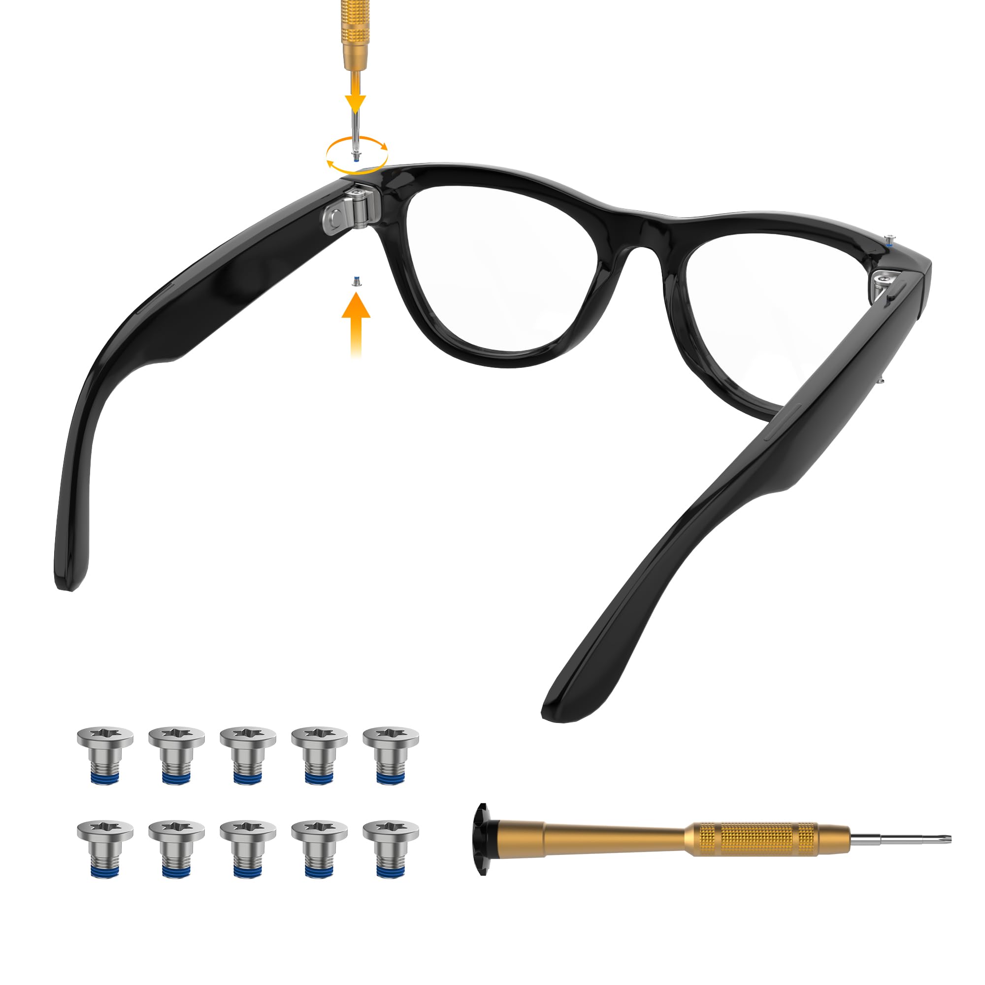 HiBloks 1Pc Screwdriver & 10Pcs Screw Set Compatible with Ray-Ban Meta Wayfarer/Skyler/Headliner (Gen 2) and Oakley Meta HSTN Smart Glasses Accessories, Easily Replace Smart Sunglasses Temple Screws-picture-15