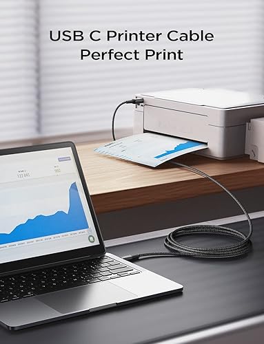 Miniatura 6 de AINOPE Cable de impresora USB C de 6.6 pies, negro, trenzado de nailon, para Yamaha, piano digital Casio, teclado, hp, hermano, impresoras Canon