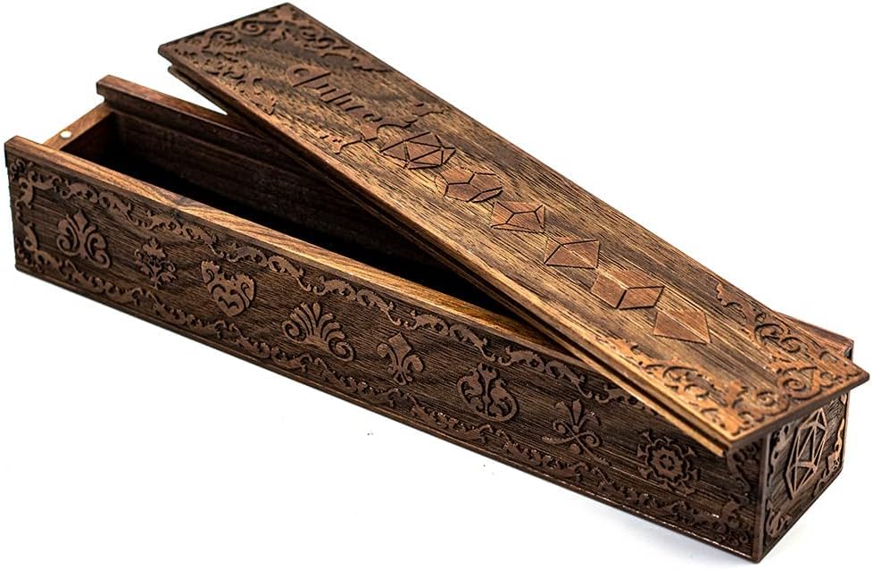 UDIXI Wooden DND Dice Box, Rectangle Wooden Dice Box for Dice Storage, Walnut Dice Box with Slide Lid (Sword)