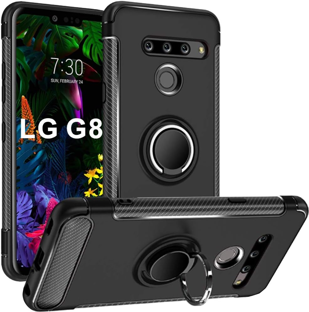 HNHYGETE Designed for LG G8 ThinQ Case/LG G8 Case,360 Degree Rotating Ring Holder Layer Heavy Duty Non Slip Shockproof Bumper Rugged Protective Cover(2019) 6.1" (Black)