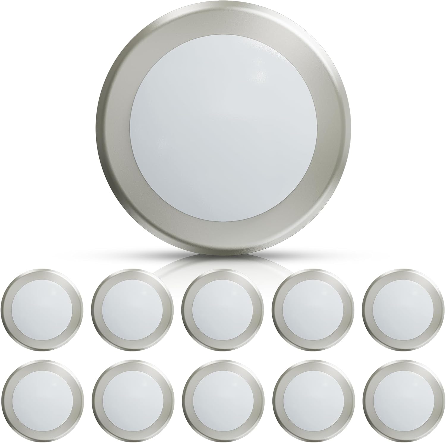 ECOELER 6in LED Flush Mount Disc Light, 16.5W Dimmable Ceiling Light Fixture, 4000K Cool White, 1000Lm, Low Profile Aluminum Trim, Brushed Nickel Finished, ETL-Listed, 10 Pack