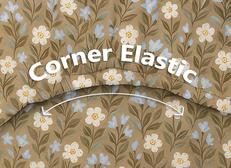 Image of HOMEKART 120 TC Cotton Rich Elastic Corner Fitted Bedsheet with 2 Pillow Covers | Double Bed 72x68+6 Inches | Wrinkle-Free, Super Soft & Breathable Floral Design | Coffee