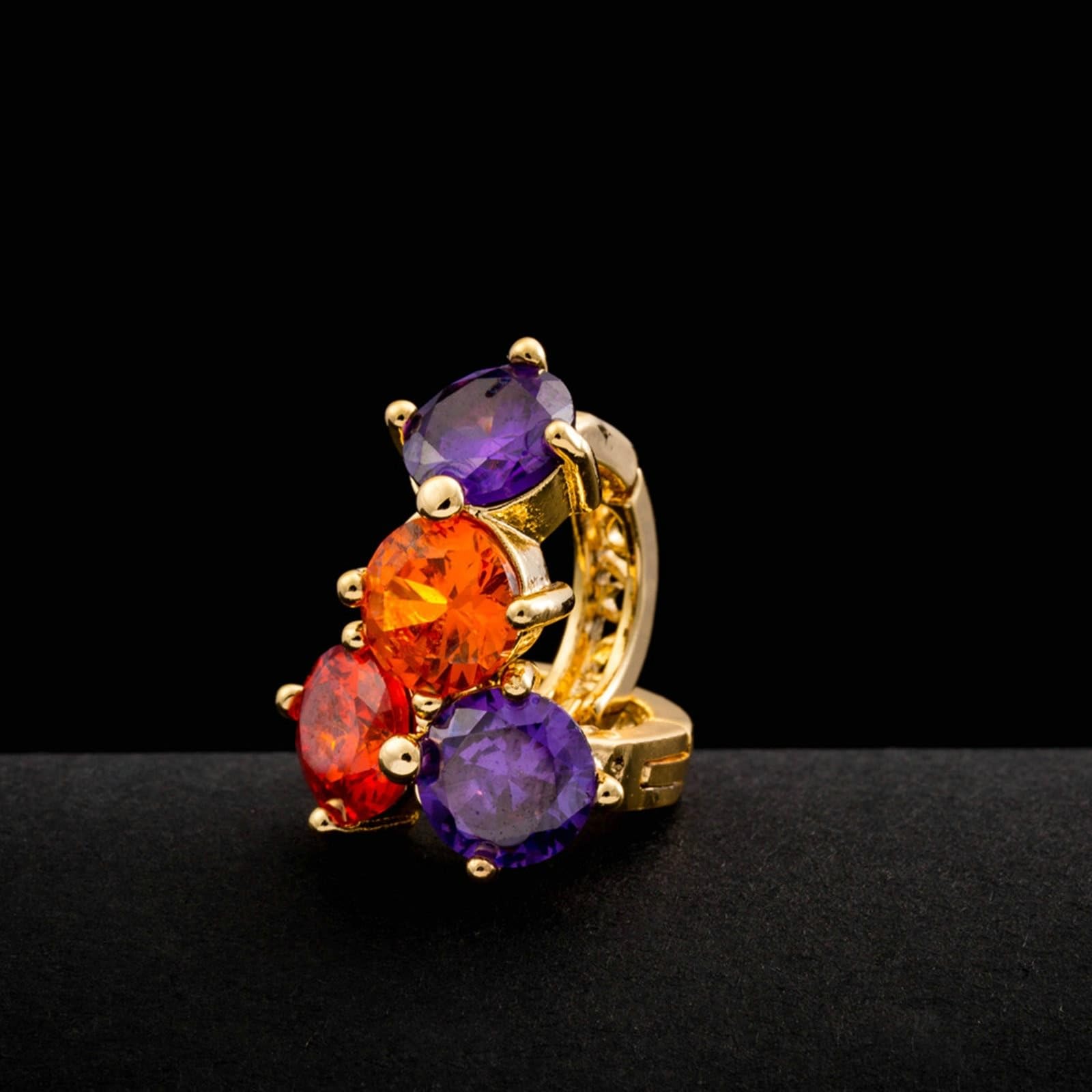 Pendientes de Fiesta para Bodas Mujer Oro Amarillo 14 K Piedra Preciosa Amatista Multicolor Redonda Elegante Pendiente Aro