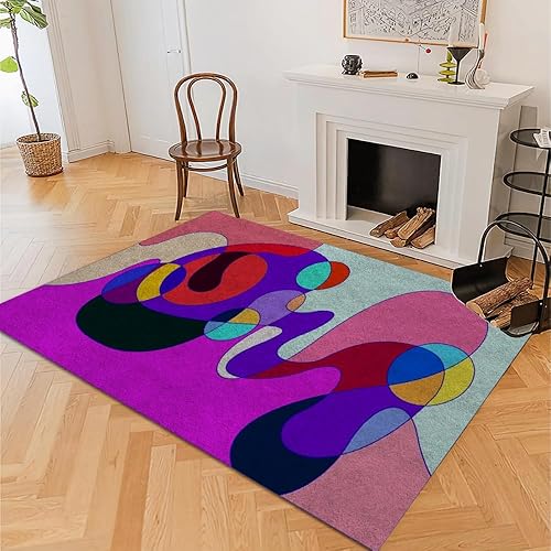 Miniatura 4 de Alfombra lavable abstracta colorida, retro de los años 70, no desprende pelusa y de fácil cuidado, alfombra plegable, ideal para zonas de alto
