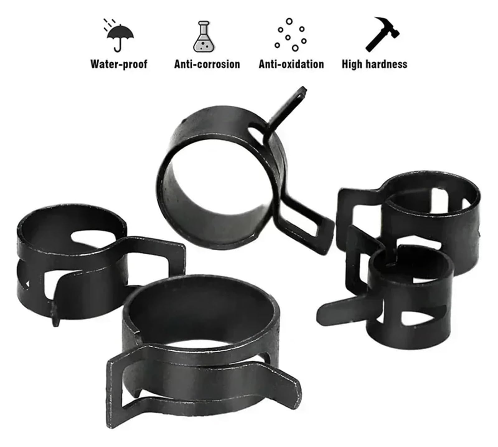 Kit surtido de 140 abrazaderas de manguera de agua, combustible y aceite Q673B negras de 6-22 mm con resorte de vacío for tubos y tuberías, for abrazaderas de banda y sujetadores metálicos + alicates