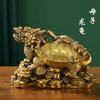 青龍銅龜 Amazon.com: 铜龙龟摆件黄铜金钱八卦龙头龟母子龙龟客厅办公室