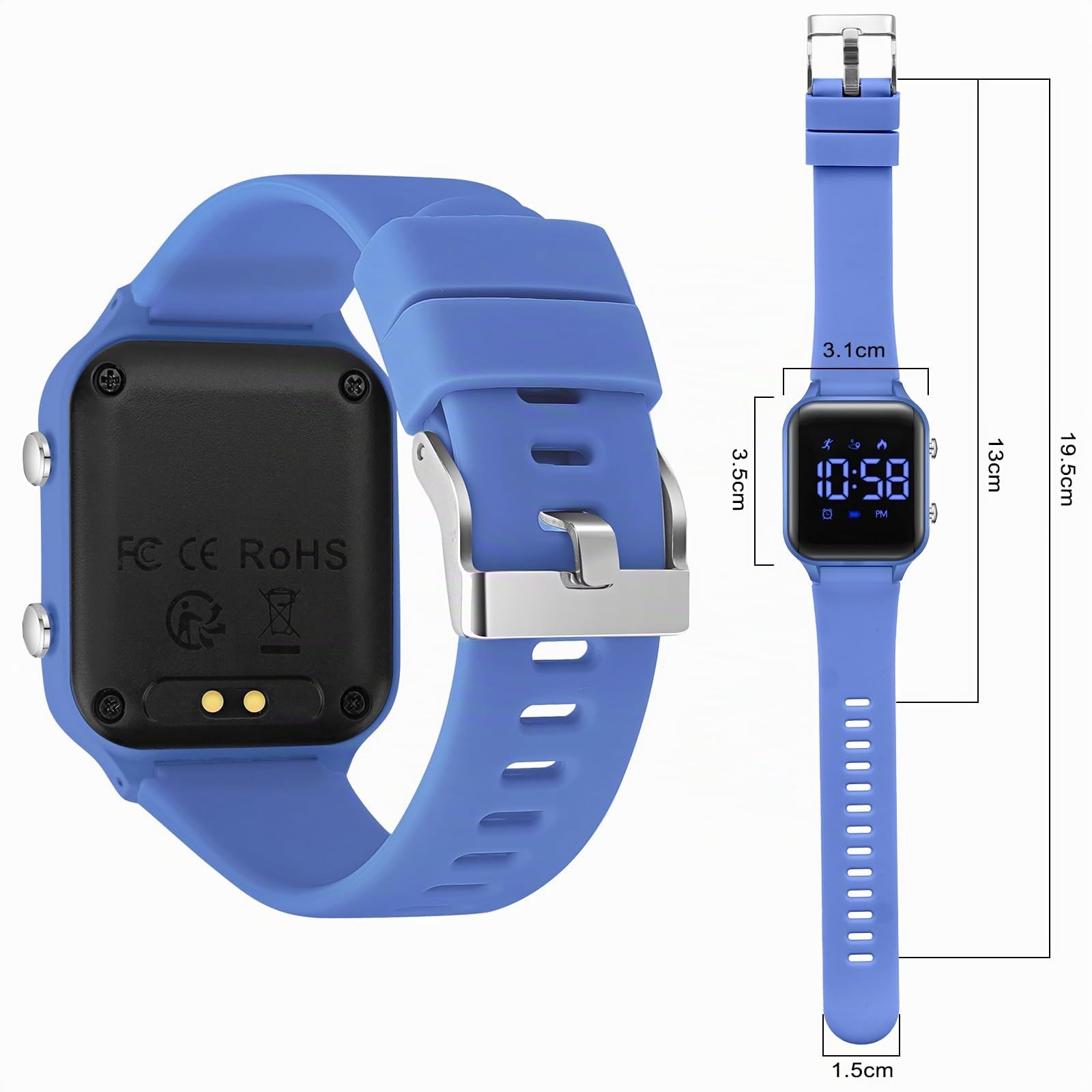 Timever Reloj Digital para niños y niñas con podómetro, Despertador, cronómetro, luz, Fecha, Reloj de Pulsera Deportivo sin aplicación y teléfono móvil con Correa de Silicona