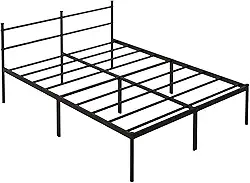 Cama de Casal Padrão (138x188) com Cabeceira Integrada de Ferro, Base Metálica Reforçada, Design Minimalista, Alto Espaço de Armazenamento, Suporte Silencioso, Cor Preto.