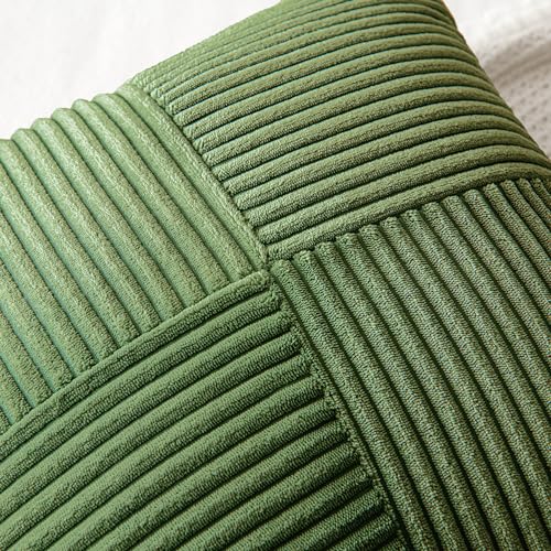 Image of MIULEE Moss Green Decorative Throw Pillow Covers 20x20 Inch for Couch Bed Sofa Pack of 2 Boho Farmhouse Throw Pillows Soft Cross Corduroy Patchwork Textured Cushion Cases