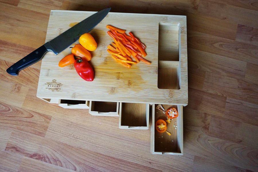 Buy Large 100% Bamboo Cutting Board with 2 Organizing Trays – Ecozoi