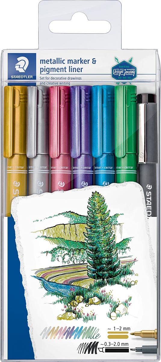 Staedtler marker permanentny, metaliczny, 6 sztuk w etui + marker pigmentowy
