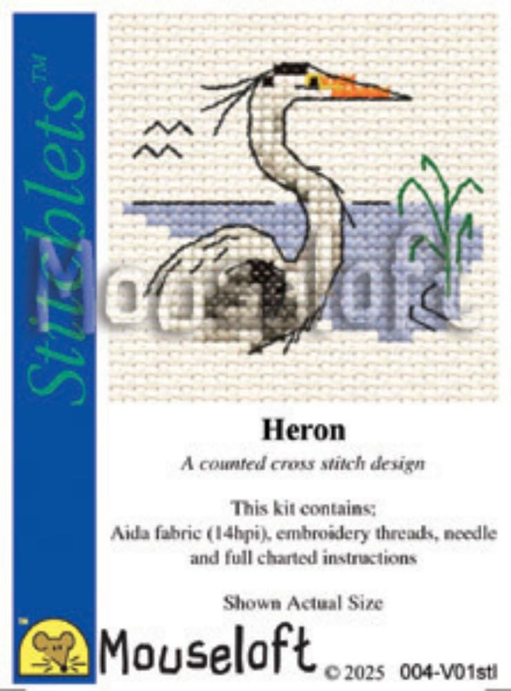Mouseloft Mini Cross Stitch Kit - Heron, Stitchlets Collection