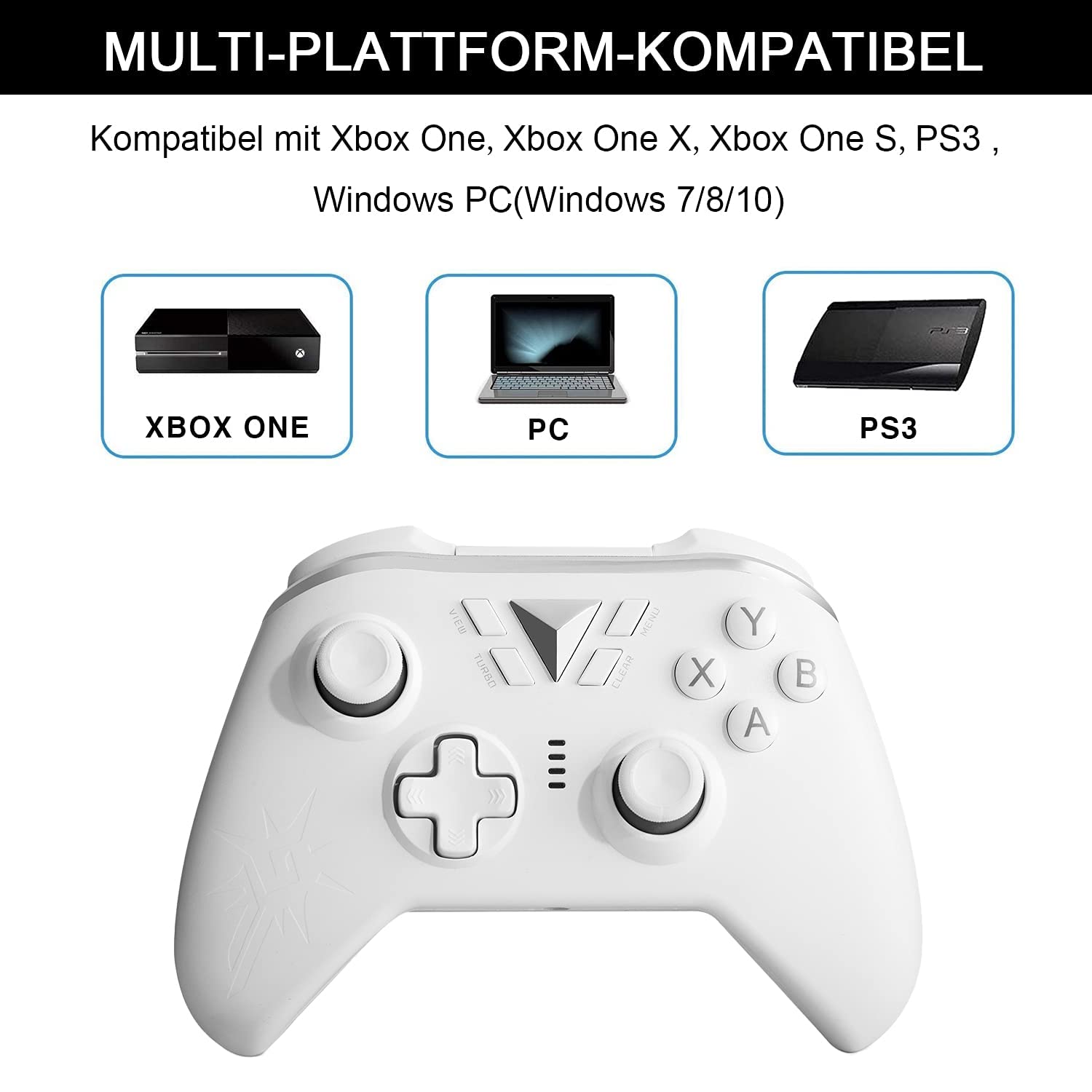 Mando inalámbrico para PC, 2.4G Inalámbrico Gamepad Controlador,Joystick Inalámbrico Compatible con P3/PC(White)