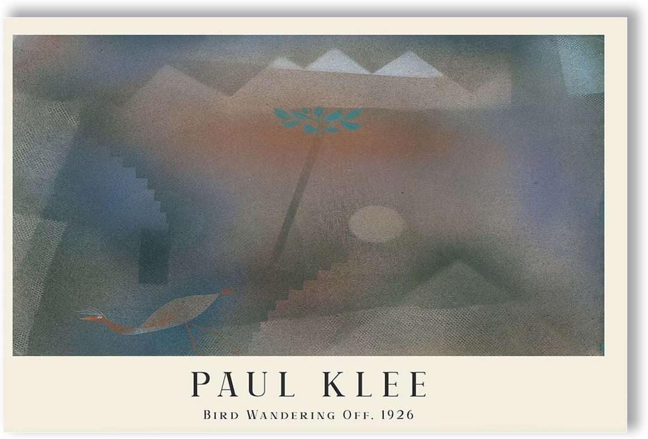 QSDTGHUIKP Paul Klee Canvas Painting Paul Klee《Bird Wandering Off 》Poster Abstract Wall Art Modern Prints Aesthetic Picture for Home Decor 16x24in UnFramed