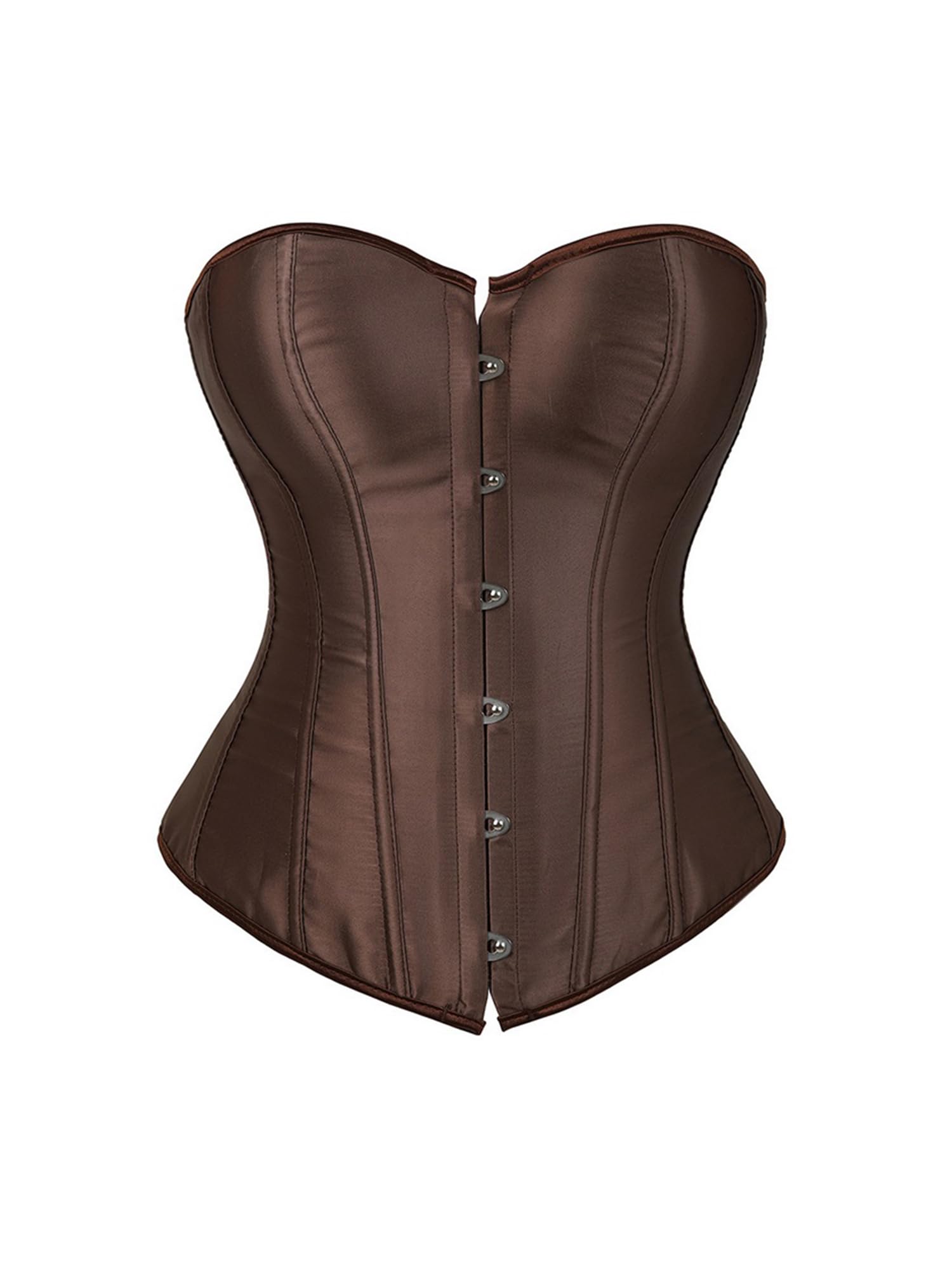 Anuedgis Women Satin Bustier Top Stylish Floral Jacquard Lace up Boned Overbust Corset Sexy Off Shoulder Going Out Body Shaper Top (A-Brown, 5XL) โ image 1