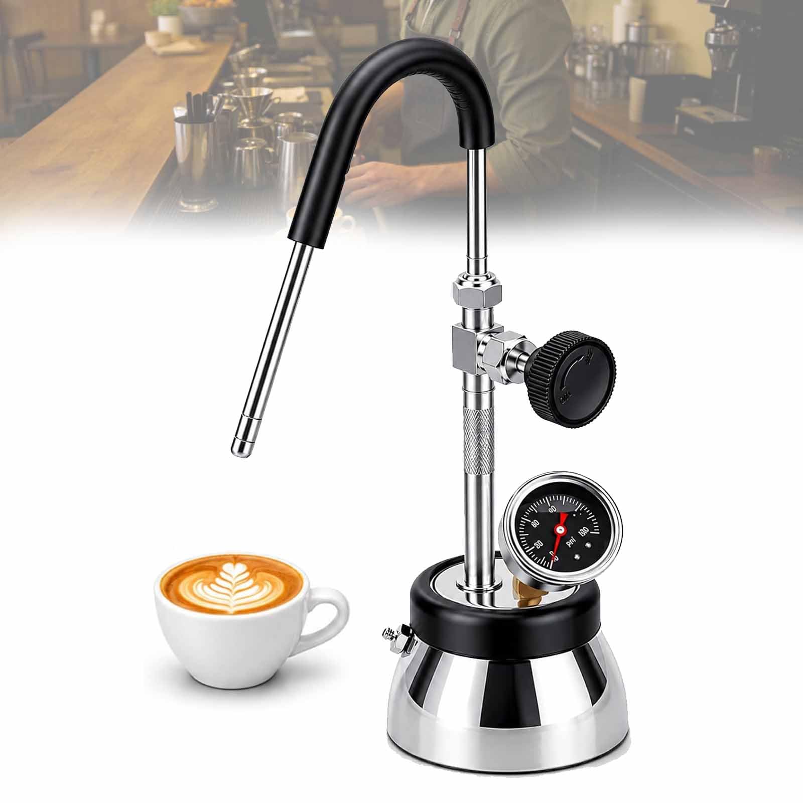 Espumador De Leche Eléctrico con Varilla Vapor Ajustable Multiángulo 60° Y Boquilla 3 Orificios, Presión De 4 Bares, Capacidad De 300 Ml, Acero Inoxidable, para Lattes, Capuchinos