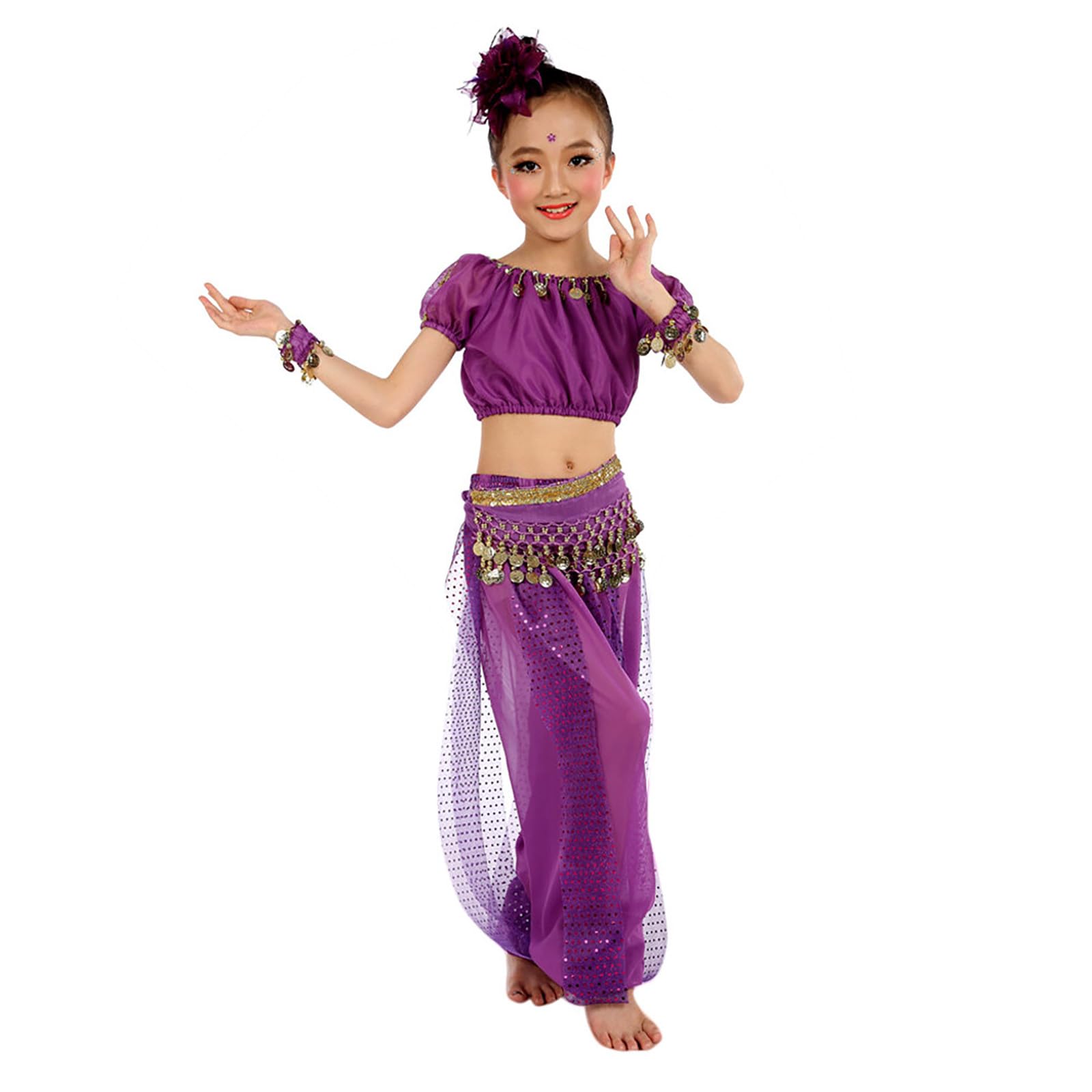 Girls Belly Dance Costume Set 2-Piece Outfit Girls With Top And Lantern Pants Arabian Dancing Performance Professional Carnival Dancer Outfit Suit โ image 1