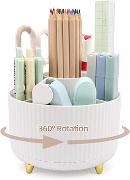 Makeup Brush Organizer,5 Slots 360 Rotating Desk Pen Holder,Makeup Brushing Holder,Cosmetic Brushes Storage Holder,Cute Pencil Cup Pot,Desk Organizer and Accessories for Vanity (White)