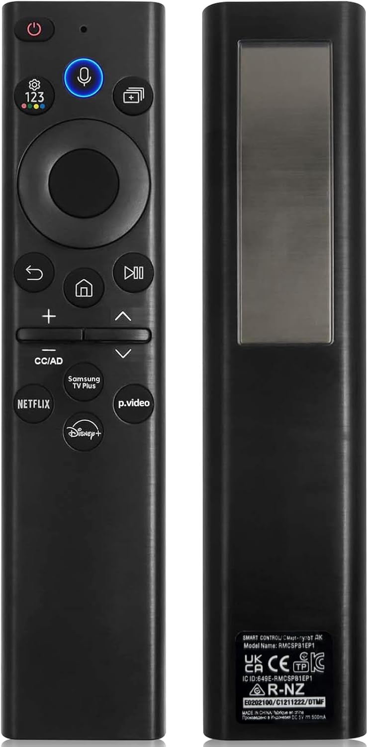 BN59-01385A Solar Voice Remote Replacement for Samsung Frame TV Remote with Bluetooth Rechargeable Solar Cell, Compatible with Samsung 2021-2024 Neo LED Smart 4K Ultra HD TV, 4 Shortcut Buttons, Black
