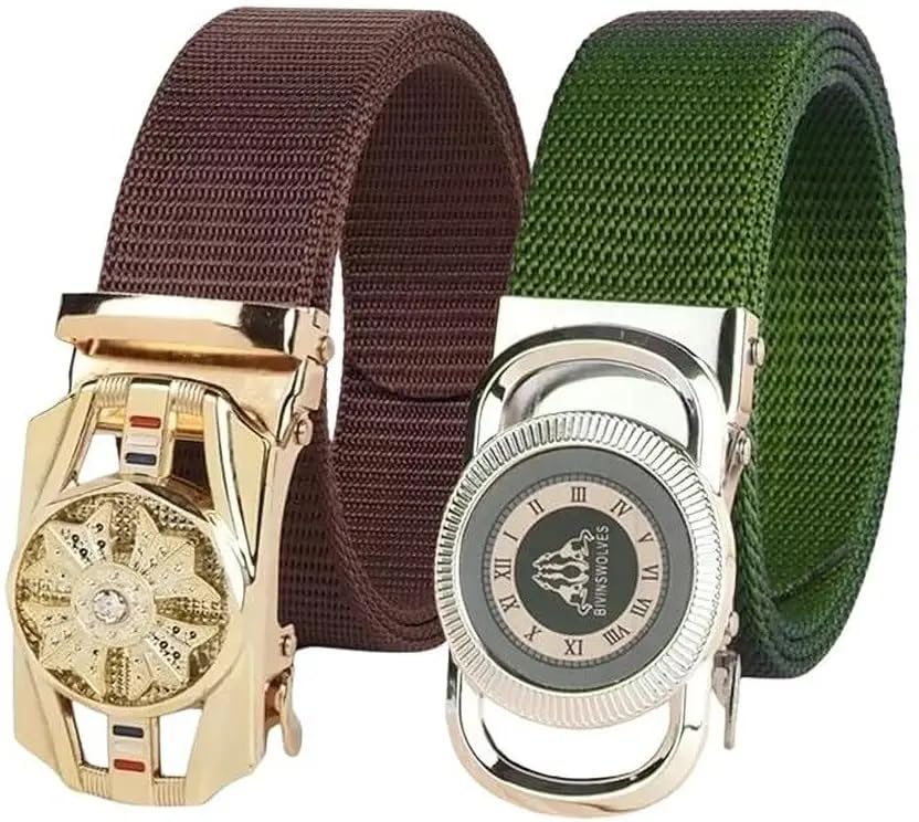 Tactical Nylon Belt, Military Style Canvas Web Belts with Decorative Buckle, Brown and Green, 2-Pack-image-16