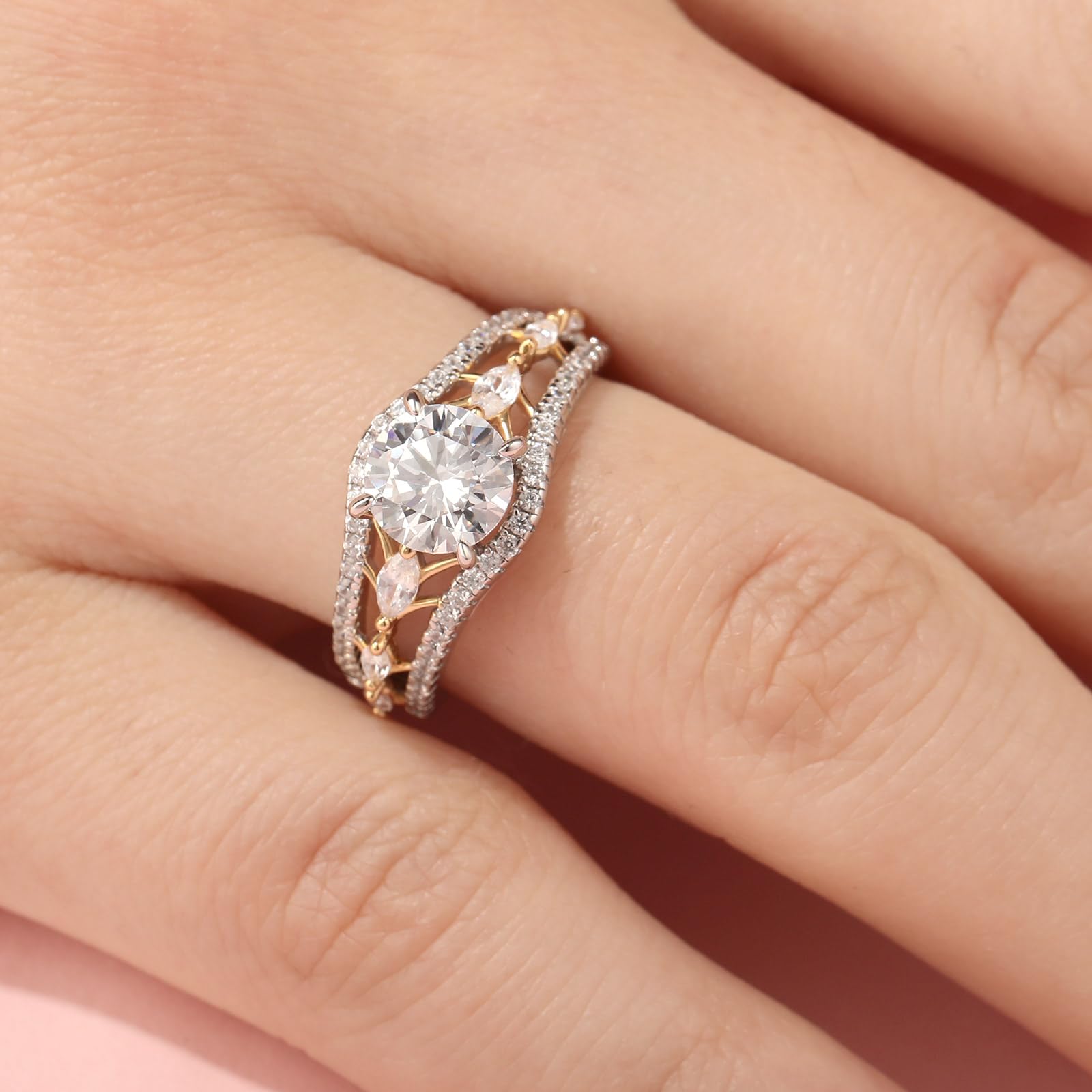 Jeulia Bagues rondes en argent sterling pour femme bagues de fiançailles bicolores avec boîte à bijoux pour femme, petite amie, anniversaire de mariage, Saint-Valentin