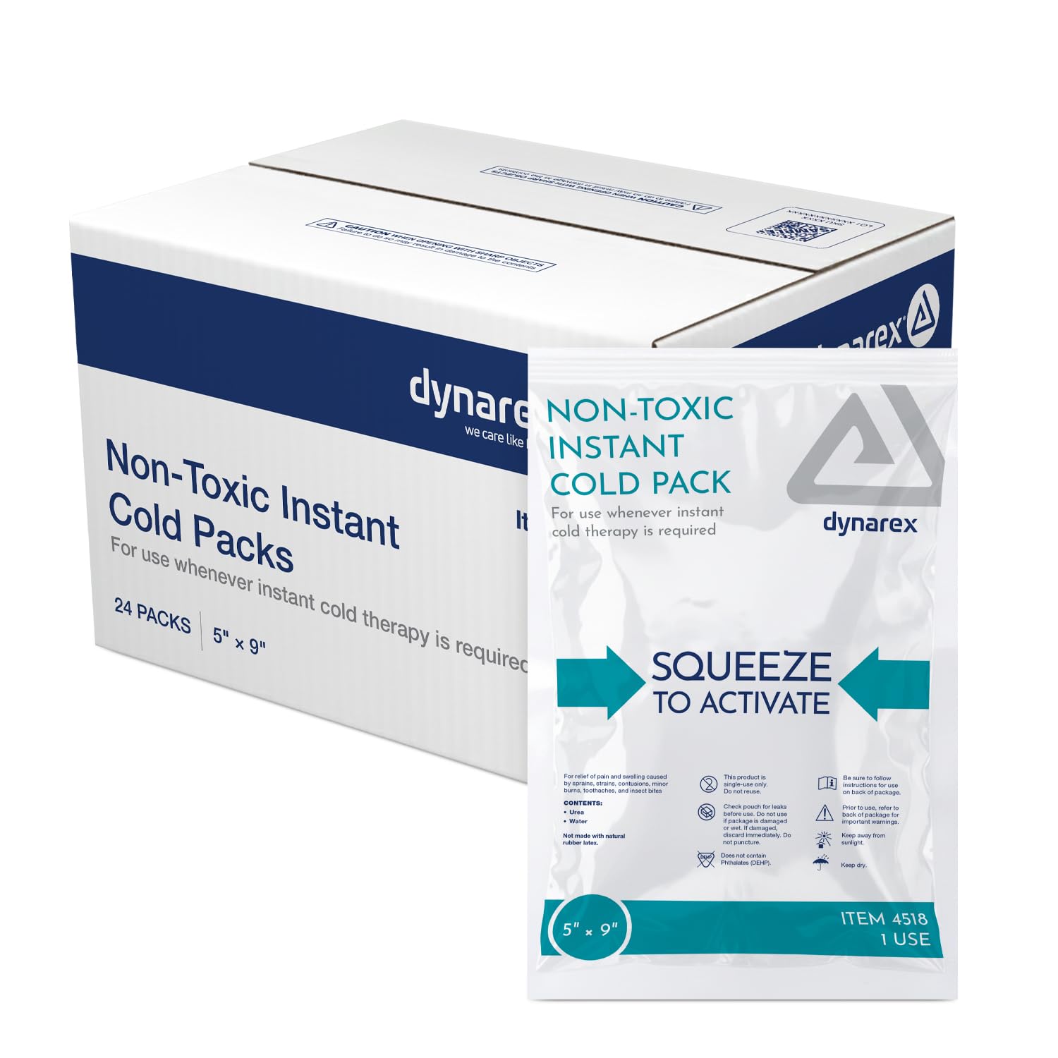 Dynarex Instant Cold Packs - Non-Toxic - Disposable Cold Compress for First Aid - Portable and Conforms to Body Contours - Quick Activation - 5" x 9" - 24 Count
