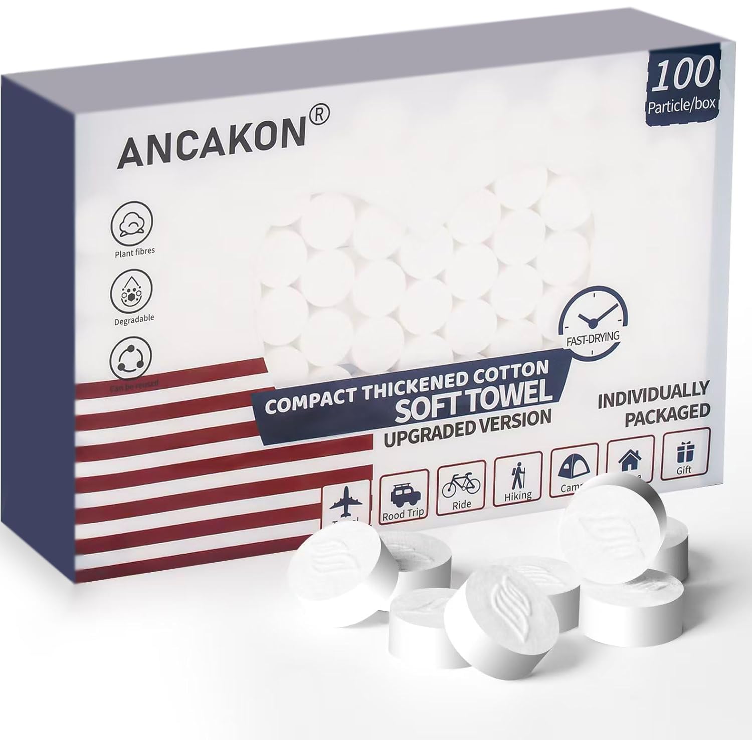 Disposable Compressed Face Towel 100 PCS,Compact Coin Tissue,100% Plant Fiber Facial Washcloth Biodegradable Wipes for Sensitive Skin,Super Absorbent for Home,Hotel,Travel,Camping