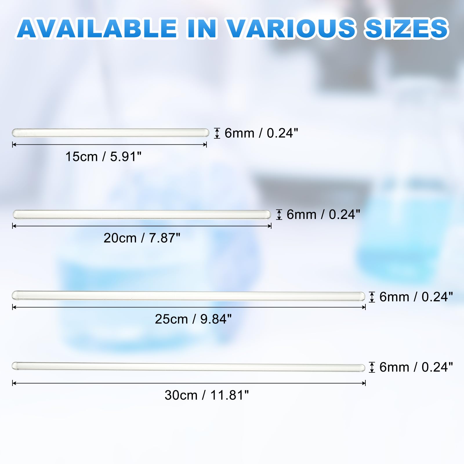 PATIKIL Varilla De Vidrio De Borosilicato, Varilla De Vidrio Para Mezclar De 25Cm Y 6Mm De Diámetro Para Café Cócteles Y Laboratorio, 24 Unidades