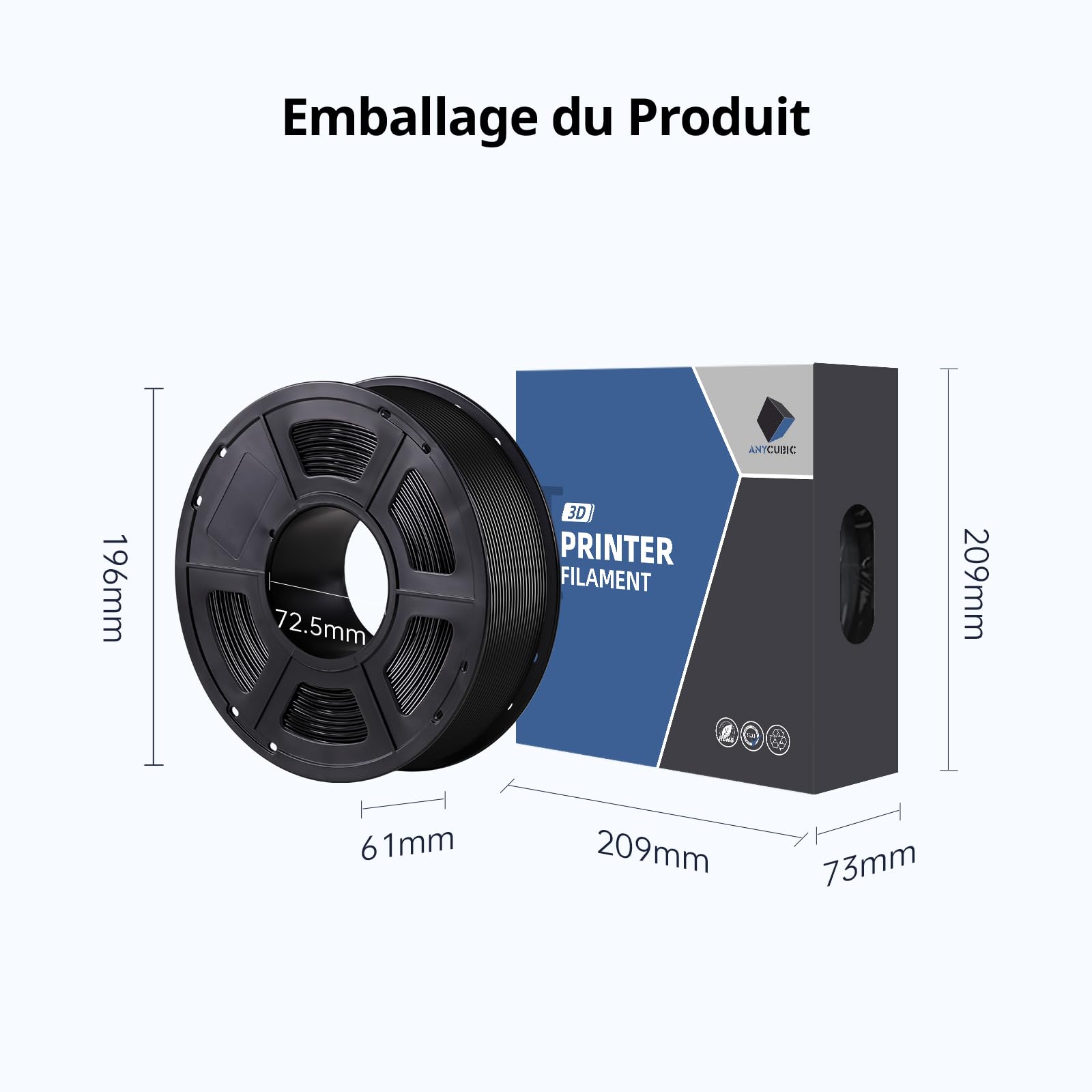 ANYCUBIC ASA Filament 1,75 mm pour Imprimante 3D FDM, Résistance aux Intempéries, Précision Dimensionnelle +/- 0.02 mm, 1kg, Noir