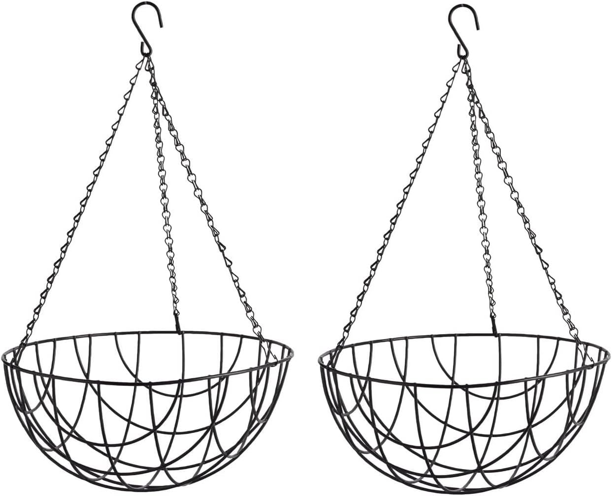 Unibos | 14 Inch Indoor Outdoor Balcony Patio Hanging Basket | Outdoor Garden Flower Planter | Wire Basket | Great Decor Ideas | Garden Planters | Set of 2