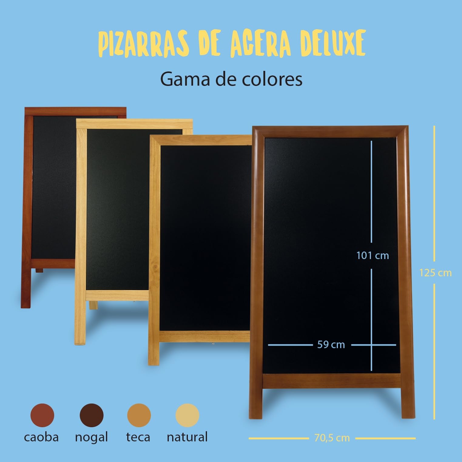 Pizarra Caballete exterior Sandwich - Madera lacada color marrón oscuro - 70x120cm | Madera lacada color marrón oscuro - Resistente a la intemperie