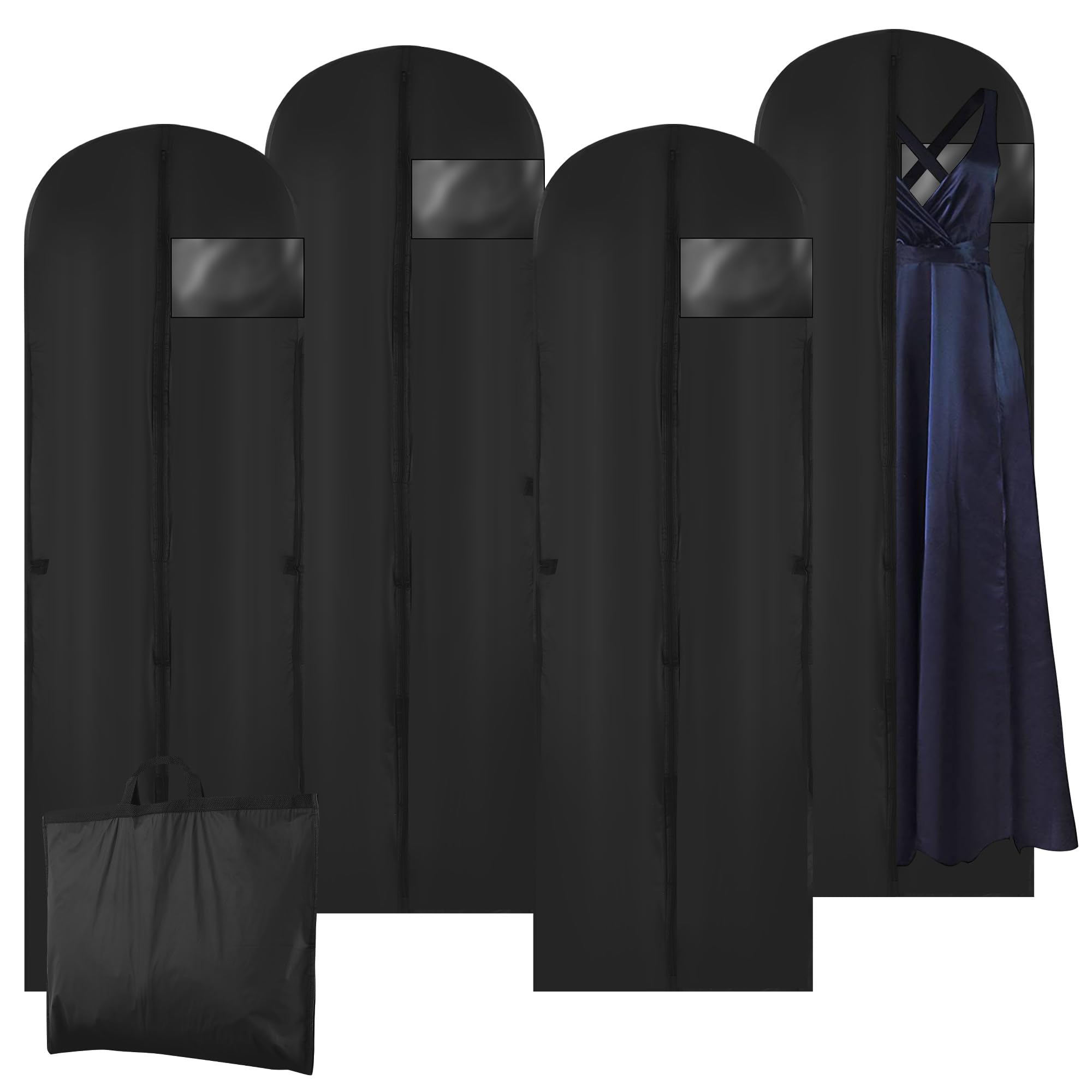 4 pezzi Custodie per Abiti, 180x60 cm Borsa porta Abiti, Cerniera Lunga, Borsa pieghevole con cerniera, adatta per abiti da cerimonia e lunghi cappotti