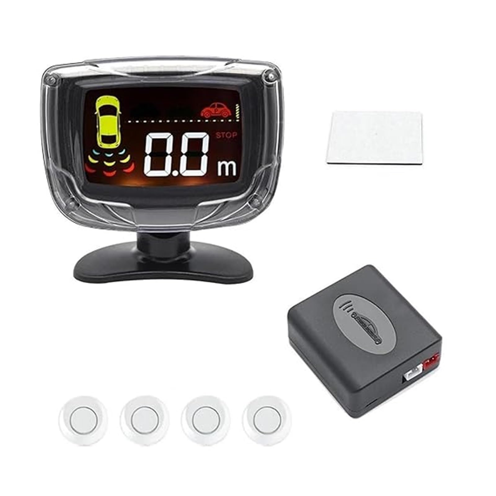 Set di sensori di parcheggio con Display LCD, 4 sonde, Allarme Acustico da 65 Db, Monitor di retromarcia, rilevatore di parcheggio (Bianco)