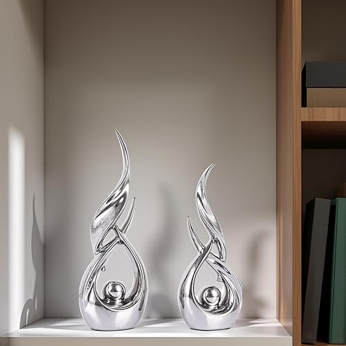 Miniatura 4 de XMGZQ Juego de 2 estatuas abstractas de cerámica dorada, arte abstracto moderno de mediados de siglo, decoración del hogar, estatua de repisa de
