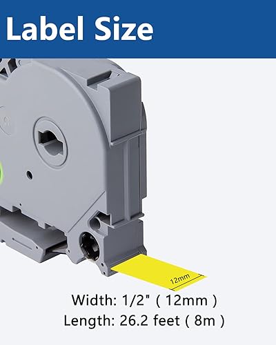 Miniatura 2 de Tze - Cinta Tz de 0.472 in 0.47 laminada amarilla compatible con Brother P Touch Label Maker Tape TZe-631 TZe631 Cinta de etiquetas para PT D200