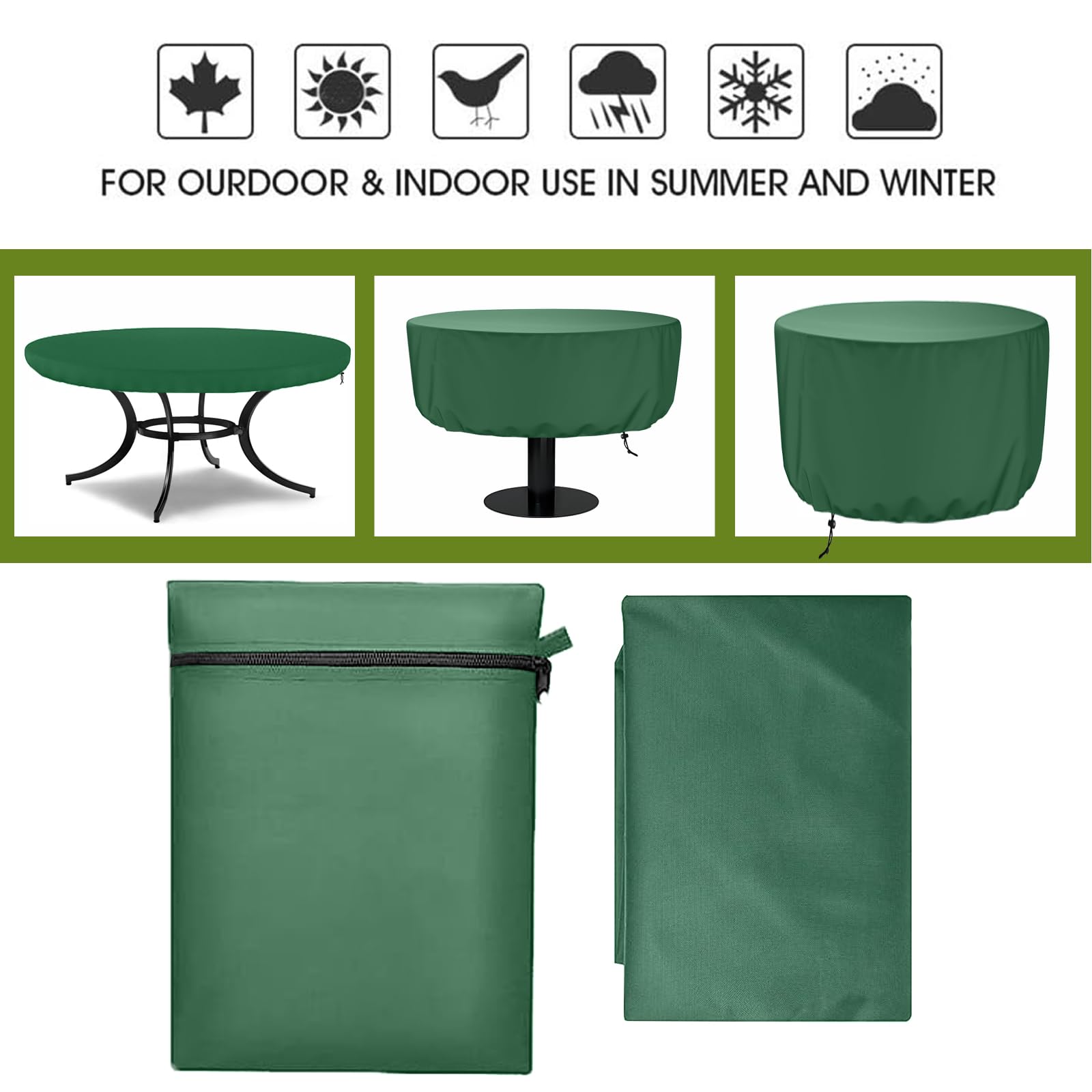 Coperture per Mobili da Giardino Rotondo, Copertura Tavolo Esterno, Copritavolo da giardino, 420D Oxford Copertura Protettive per Tavoli, Sedie e Divani da Esterno, 175x80cm, Verde