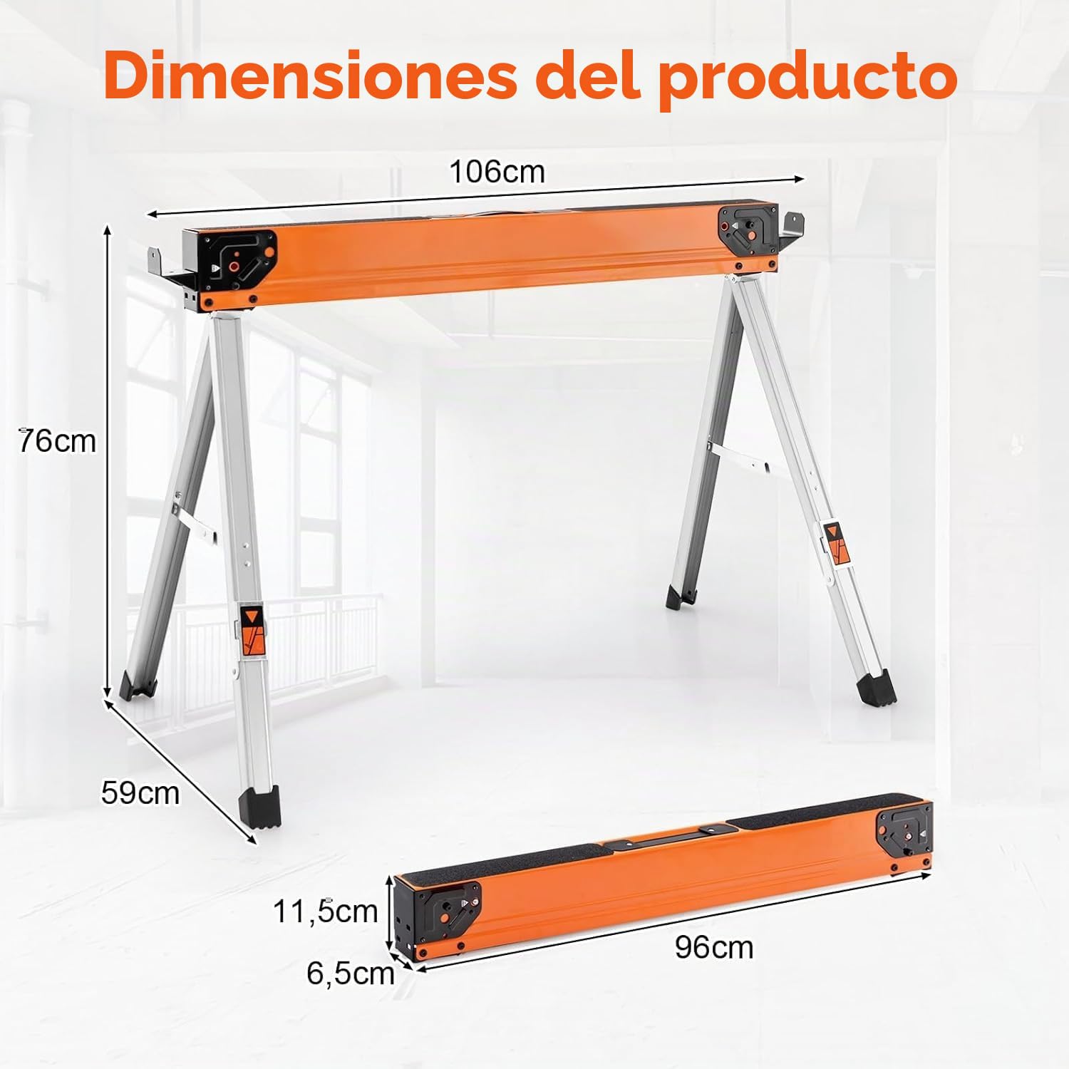 FANTASK Juego de 2 bloques de sierra plegables, caballetes de trabajo portátiles, robustos soportes de metal para carpintería, caballete de sierra con mango, soporta hasta 500 kg