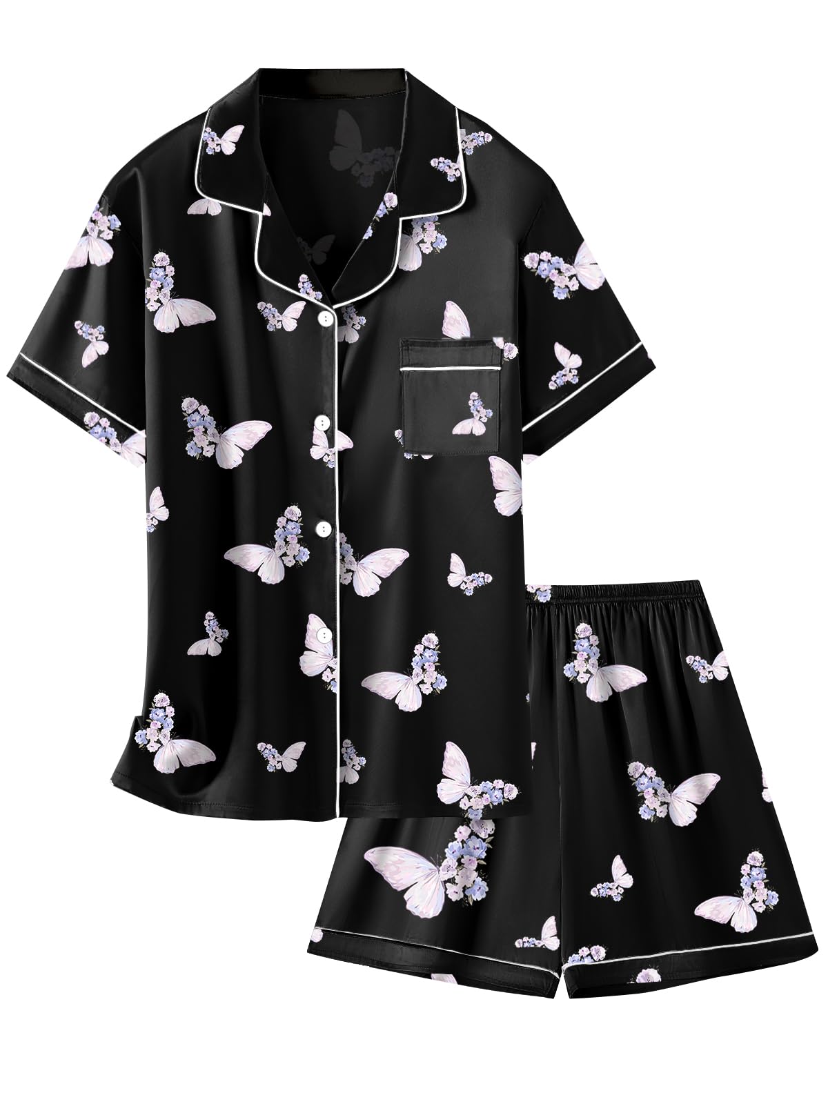 Girls &amp; Womens Satin Pajamas Set, Silk Button-Down Sleepwear 2 Piece Nightwear, 3 Years - Women XXL
