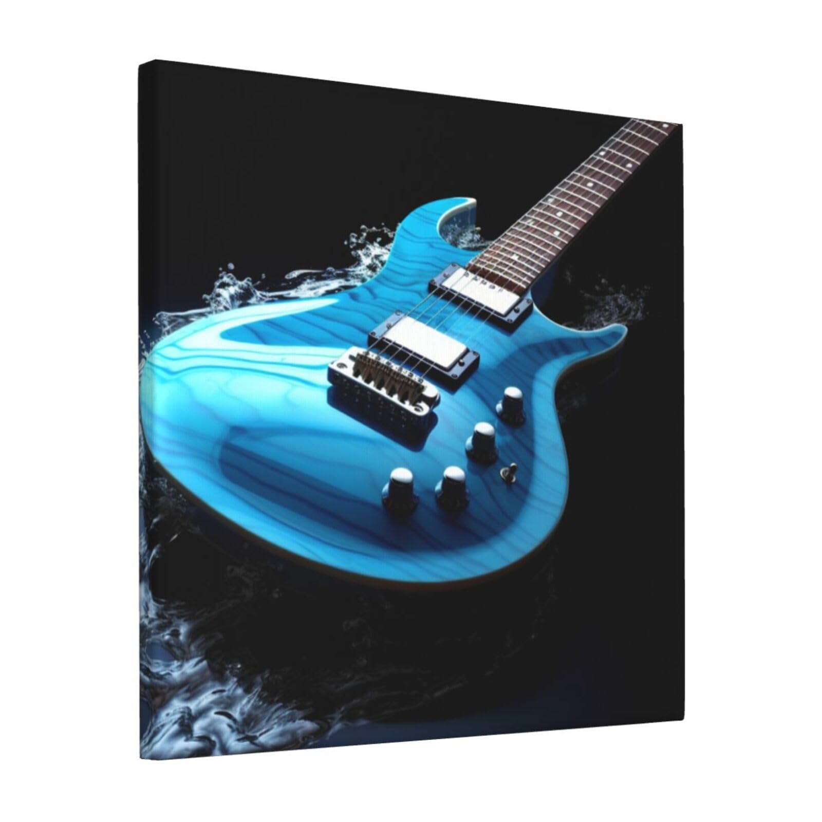 FodPand Blue Guitar Canvas Wall Art for Living Room Wall Decor 12"x12" Modern Artwork Painting Pictures Hanging Canvas Prints Aesthetic Wall Art for Bedroom Bathroom Office Wallart Decor