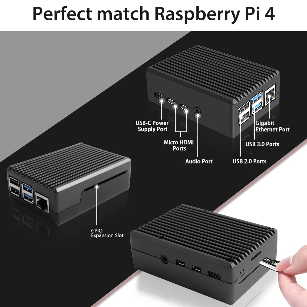 GeeekPi Raspberry Pi 4 8GB Starter Kit - 128GB Edition, Raspberry Pi 4 Passive Cooling Aluminum Case,Raspberry Pi 18W 5V 3.6A Power Supply with ON/Off Switch,HDMI Cables for Raspberry Pi 4B (8GB RAM) — view 3