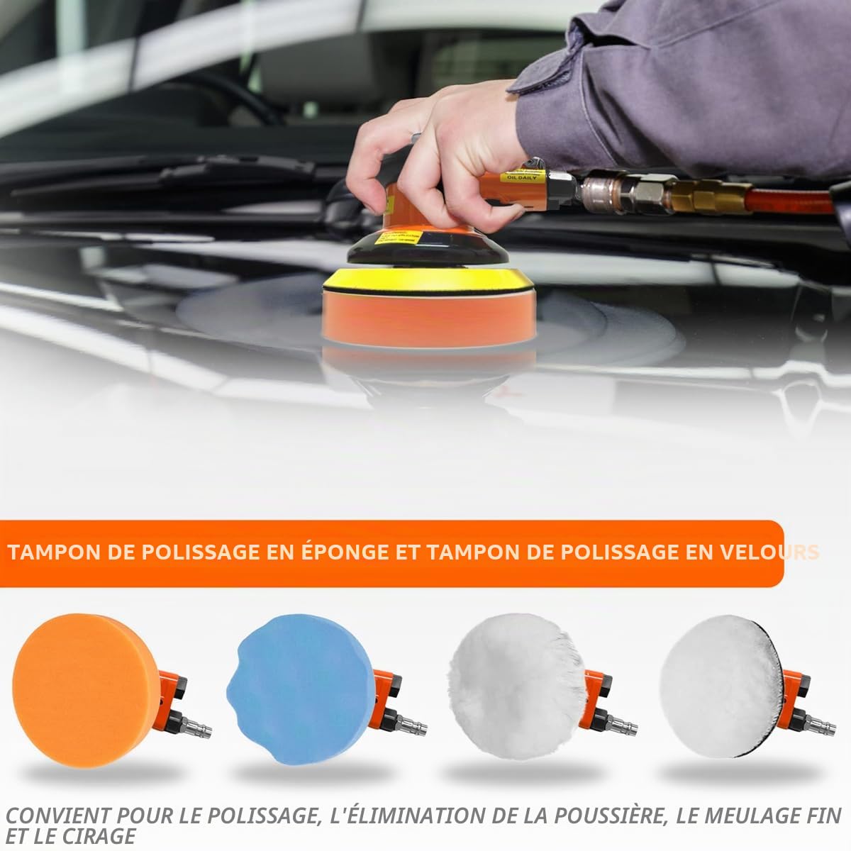 Polisseuse Orbitale Pneumatique Air Comprimé, Ponceuse Orbitale Excentrique à Vitesse Réglable de 125mm avec Papier Abrasif Et Éponge De Polissage, 13500 tr/min, pour le Polissage Voitures