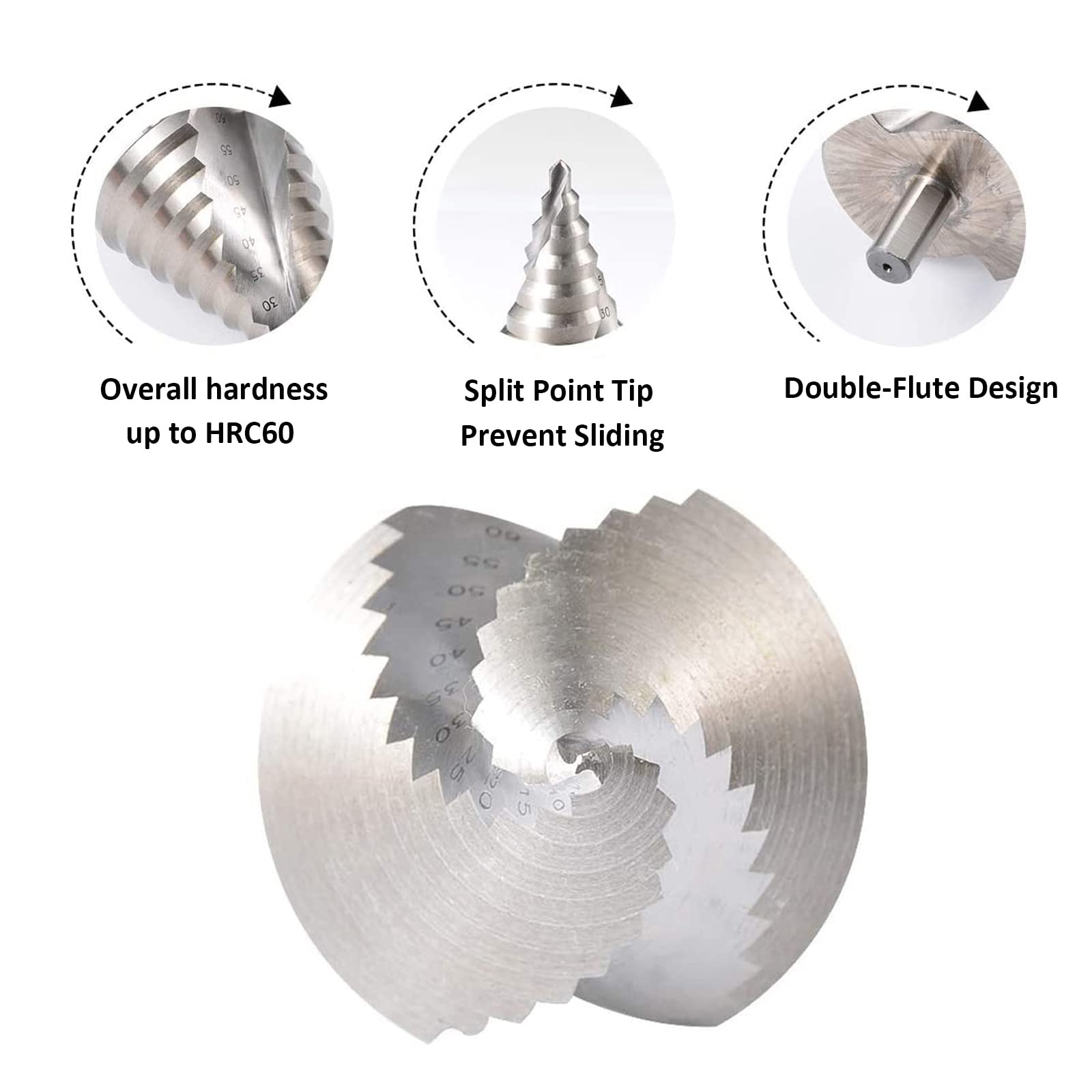 6-60mm HSS Step Drill Bit Large HSS Spiral Groove Step Drill Cono Drill Bit Hole Cutter 12 passi
