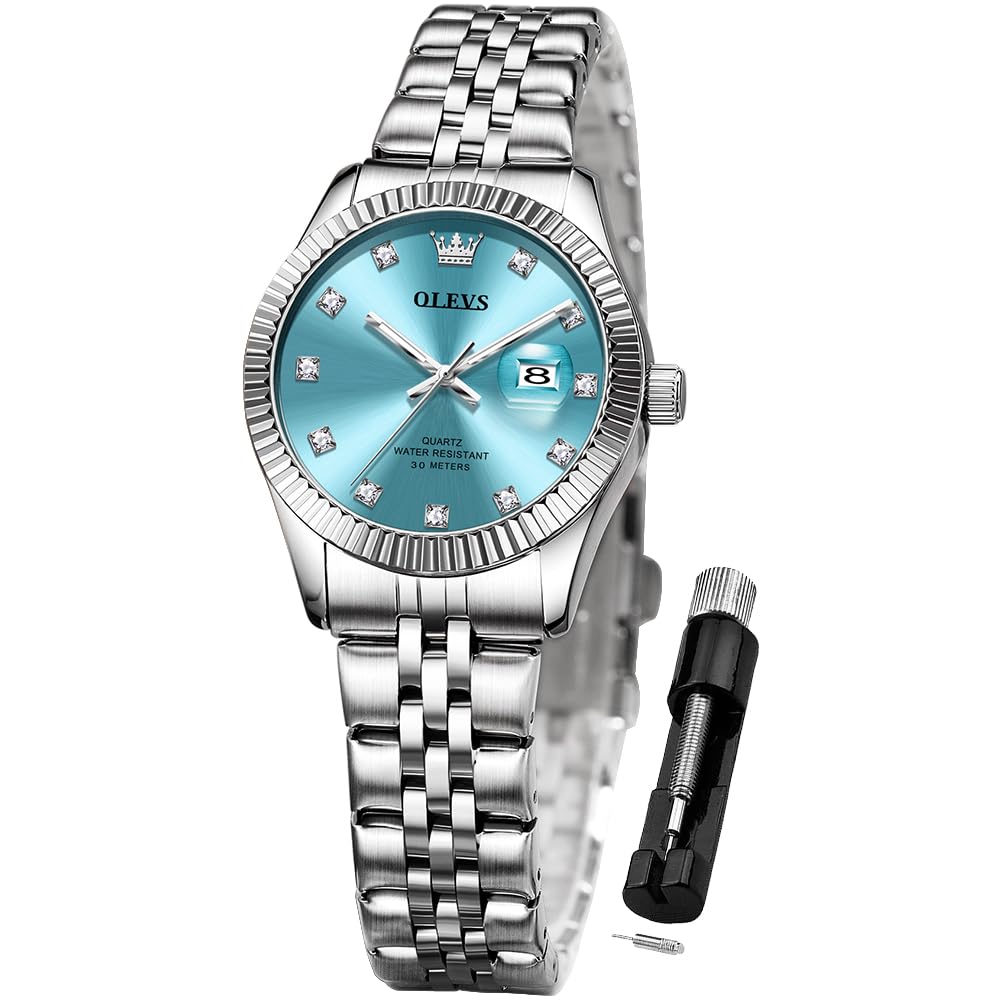 OLEVS Women Watches Business Dress Female Ladies for Small Wrist Watch Gold Silver Tone Stainless Steel Band Analog Quartz Day Date Waterproof Lady Watches