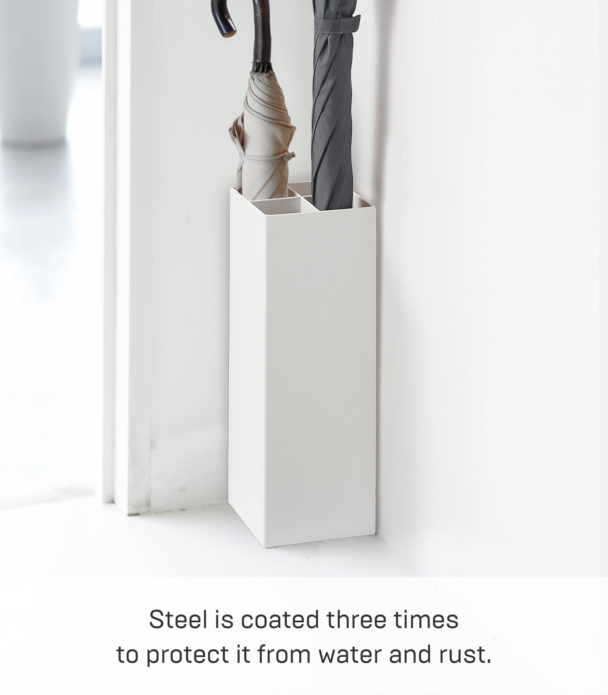 YAMAZAKI 6718 Smart Umbrella Stand, White, Steel/Polypropylene, 11 x 11 x 30 cm