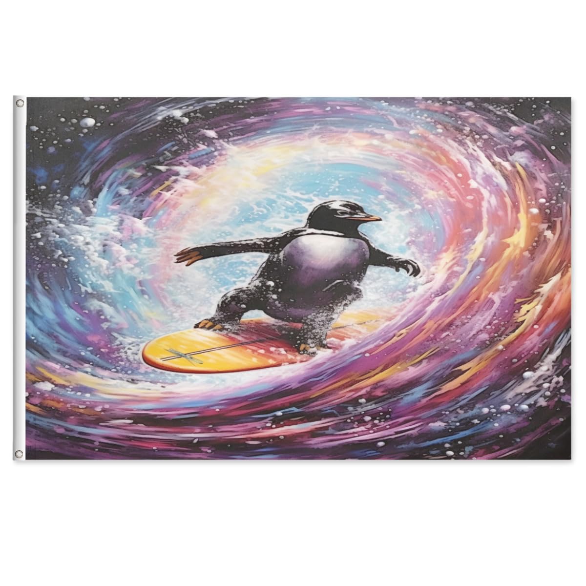 Penguin Outer Space Waves Flags for Outside 2x3 Ft House Flag Polyester with Brass Grommets Hmoe Bright Color Banners for Summer Outdoor Indoor Decor