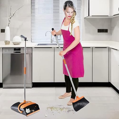 Miniatura 9 de Juego de escoba y recogedor para el hogar, mango largo y escoba para interior y exterior, juego de escoba resistente para cocina, vestíbulo,
