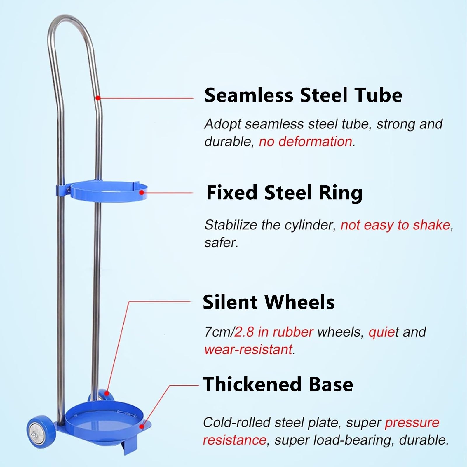 Carrello portabombole Leggero, Carrello for Ossigeno in Acciaio Inox con Ruote, Carrello portabombole Portatile for Uso Industriale, ospedaliero e Domestico(10L/2.6Gal(H 31.5 inch))