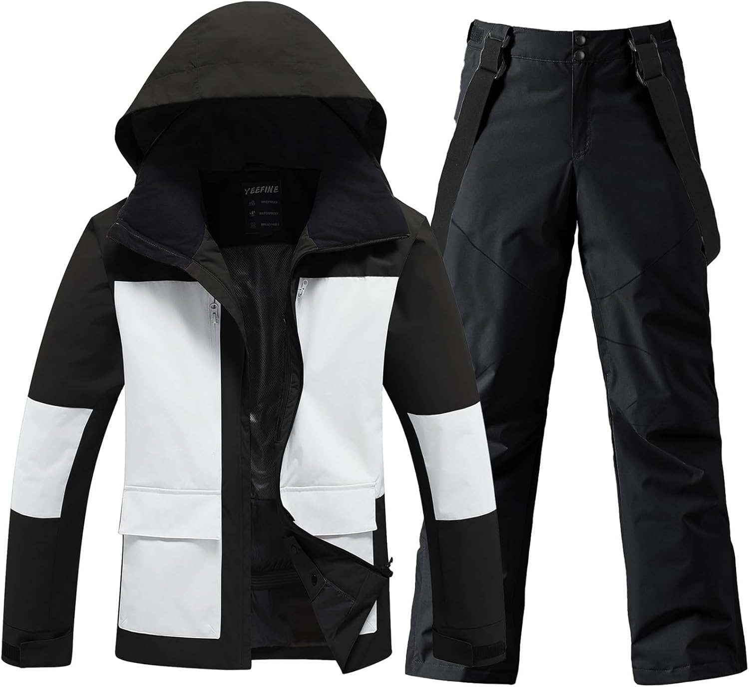 YEEFINE Men's Ski Suit Two Piece Insulated Snowboard Snow Jacket and Pants Set Waterproof Snowsuits Winter Outdoor